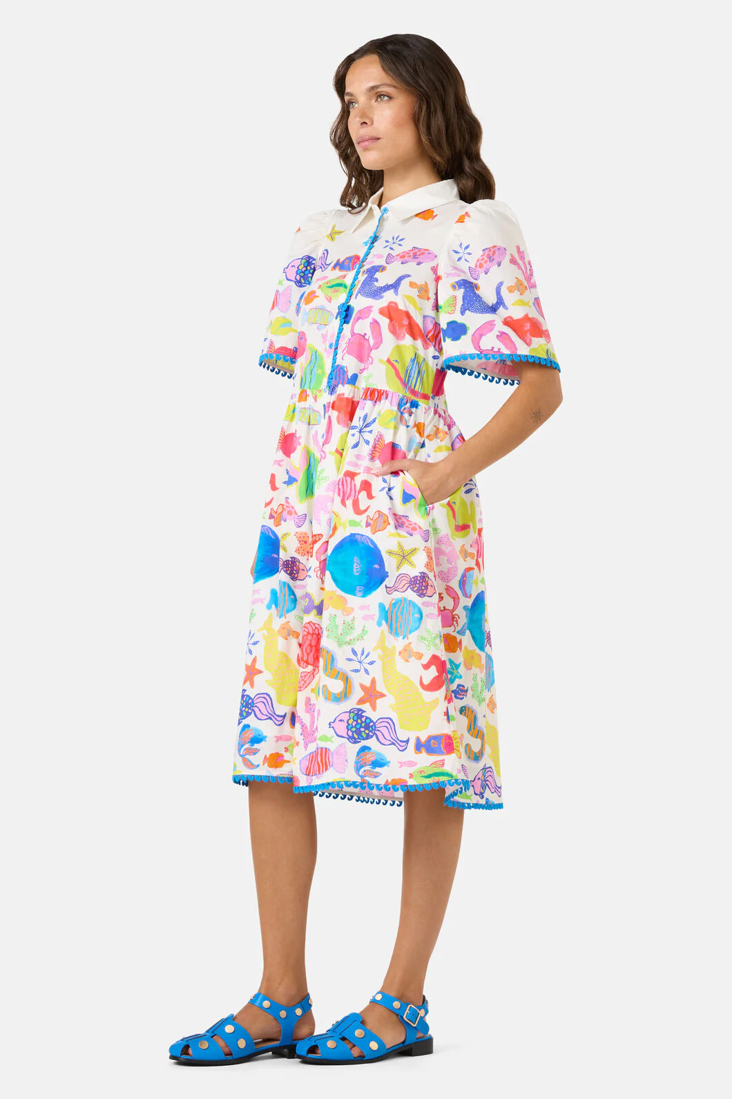 Fish Ahoy Print Cotton Dress - Image 2