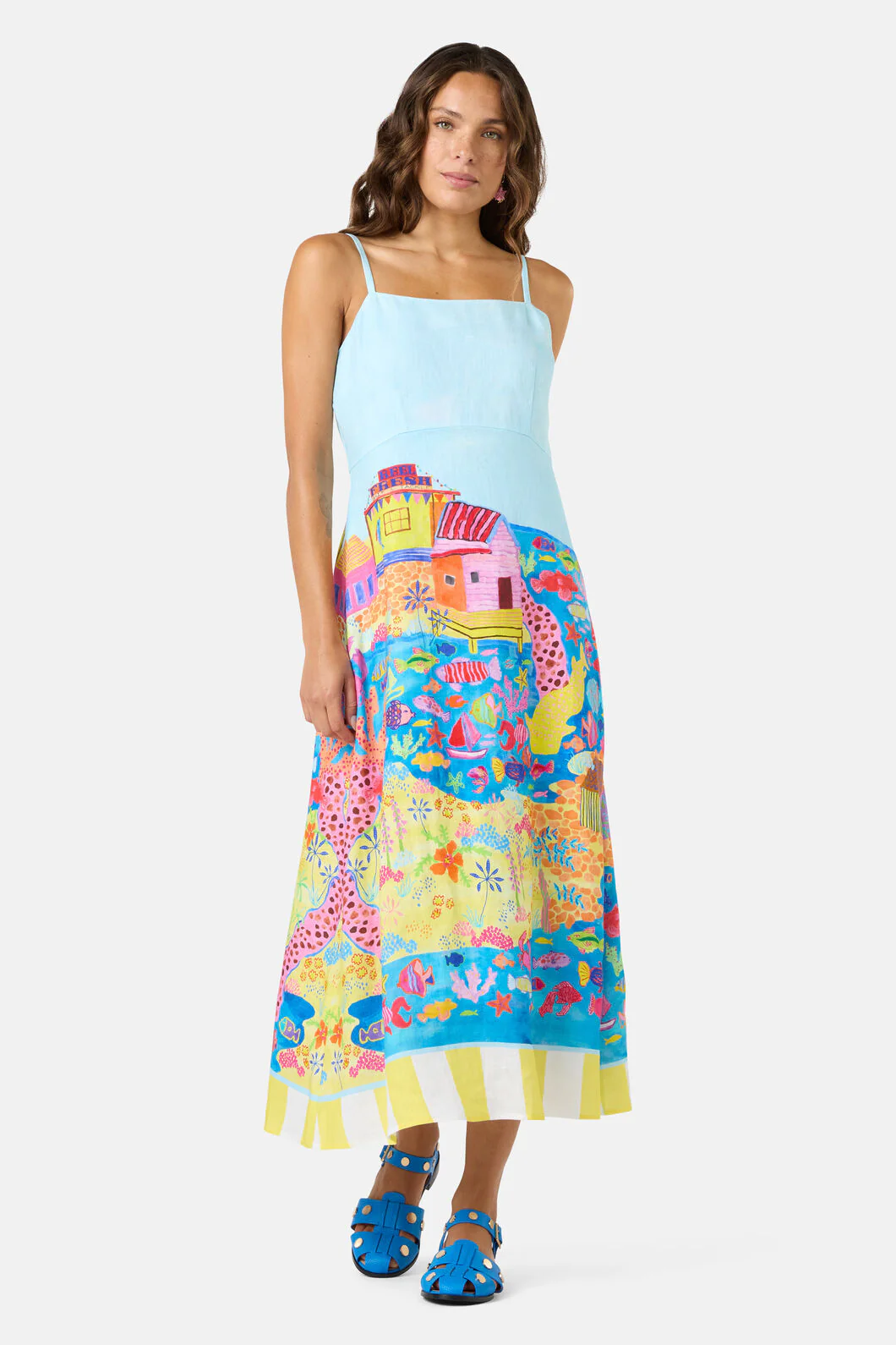 Fish Ahoy Print Linen Dress - Image 3