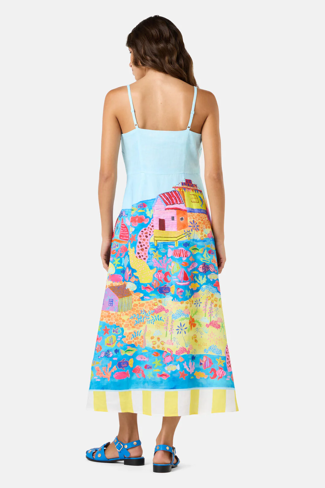 Fish Ahoy Print Linen Dress - Image 4