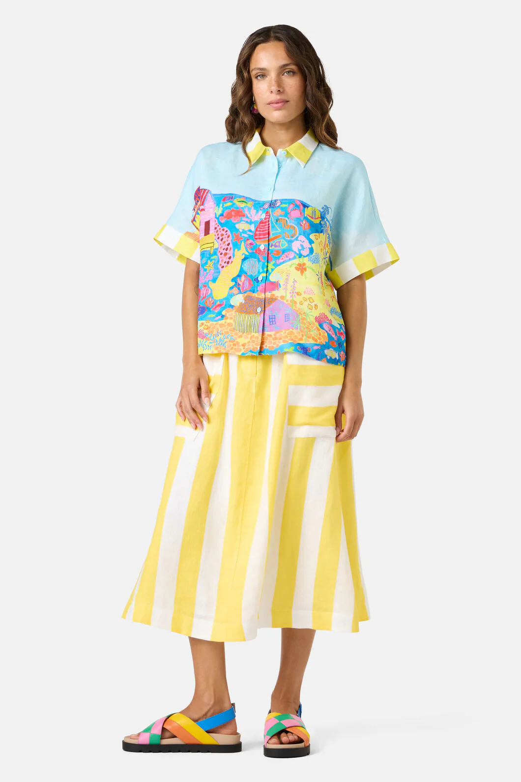 Fish Ahoy Print Linen Shirt - Image 2