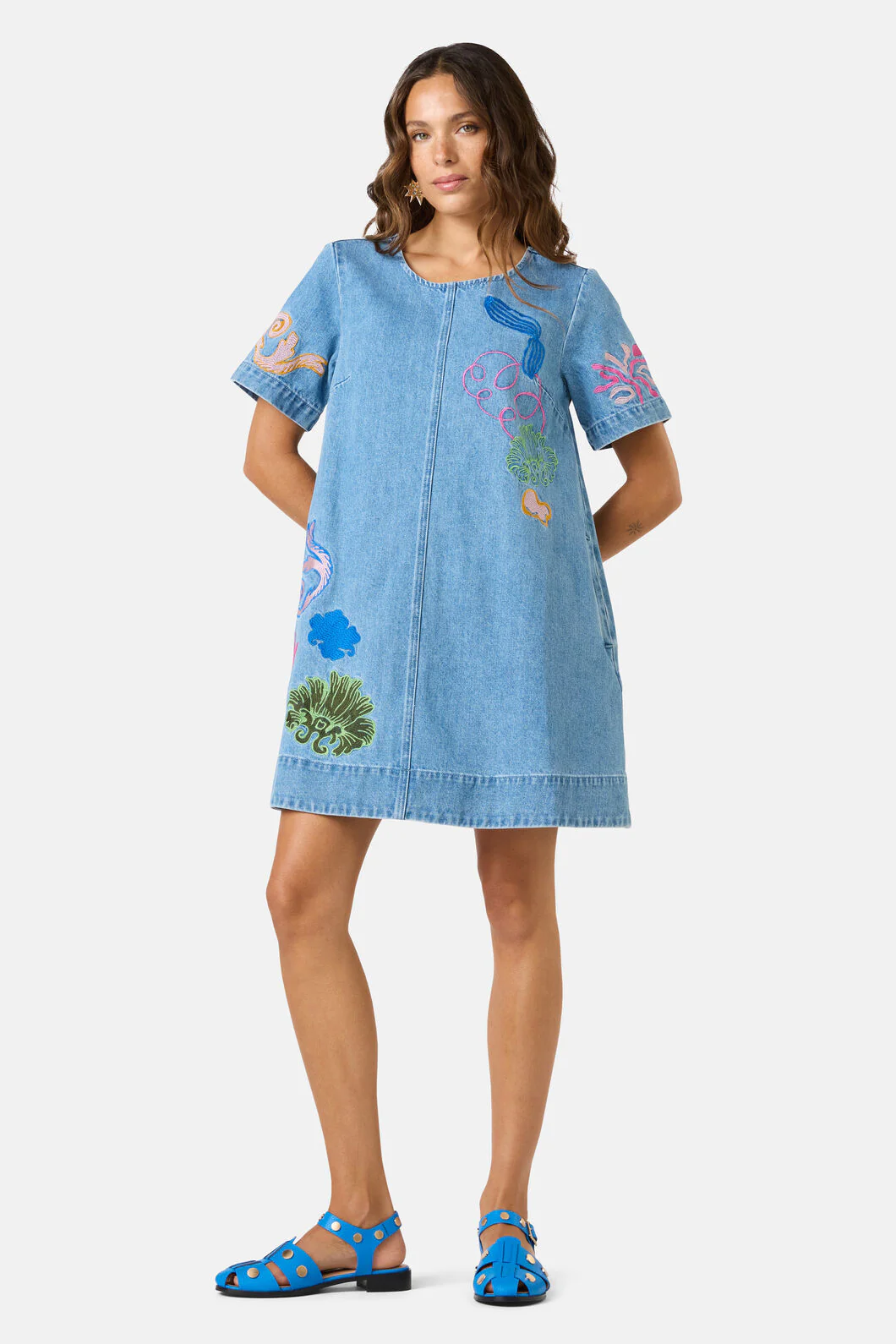 Fleur Embroidered Denim Dress - Image 2