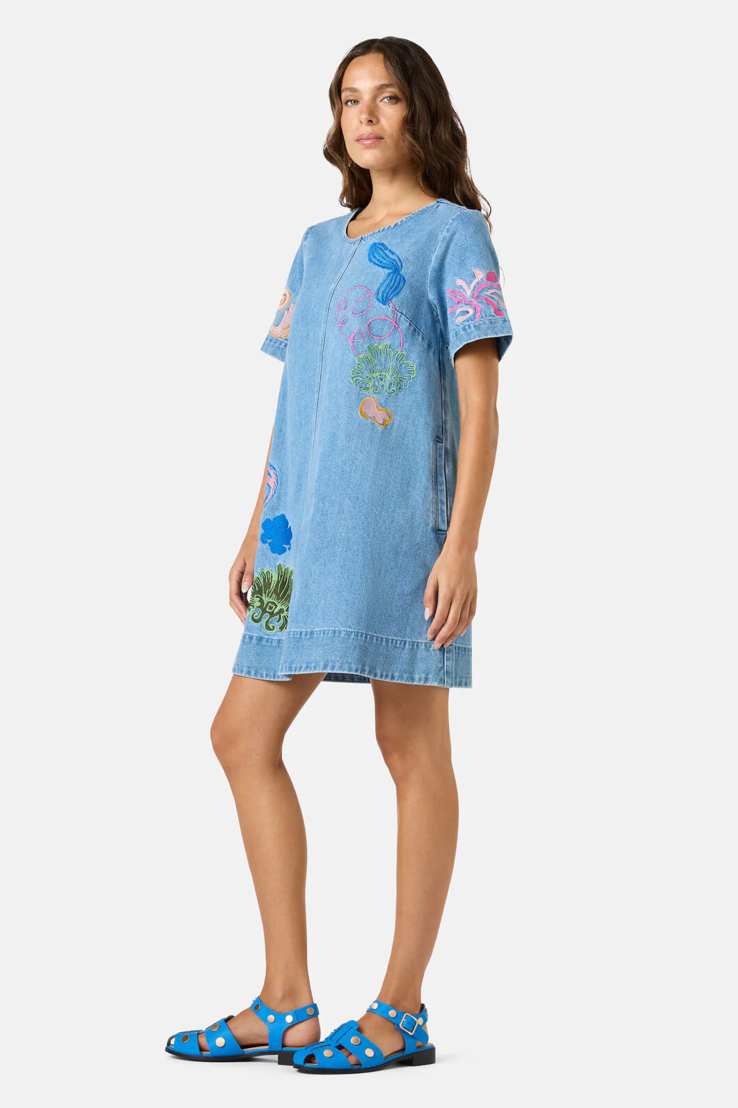 Fleur Embroidered Denim Dress - Image 3