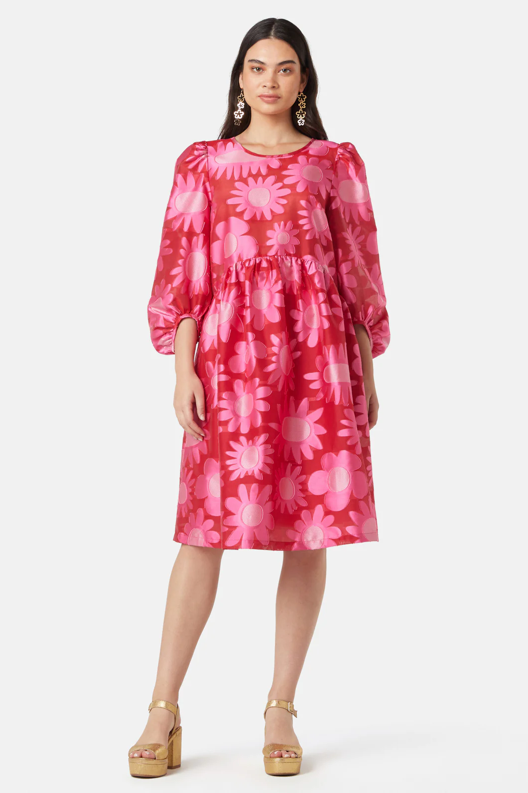 Flowering Pink Jacquard Dress - Image 2