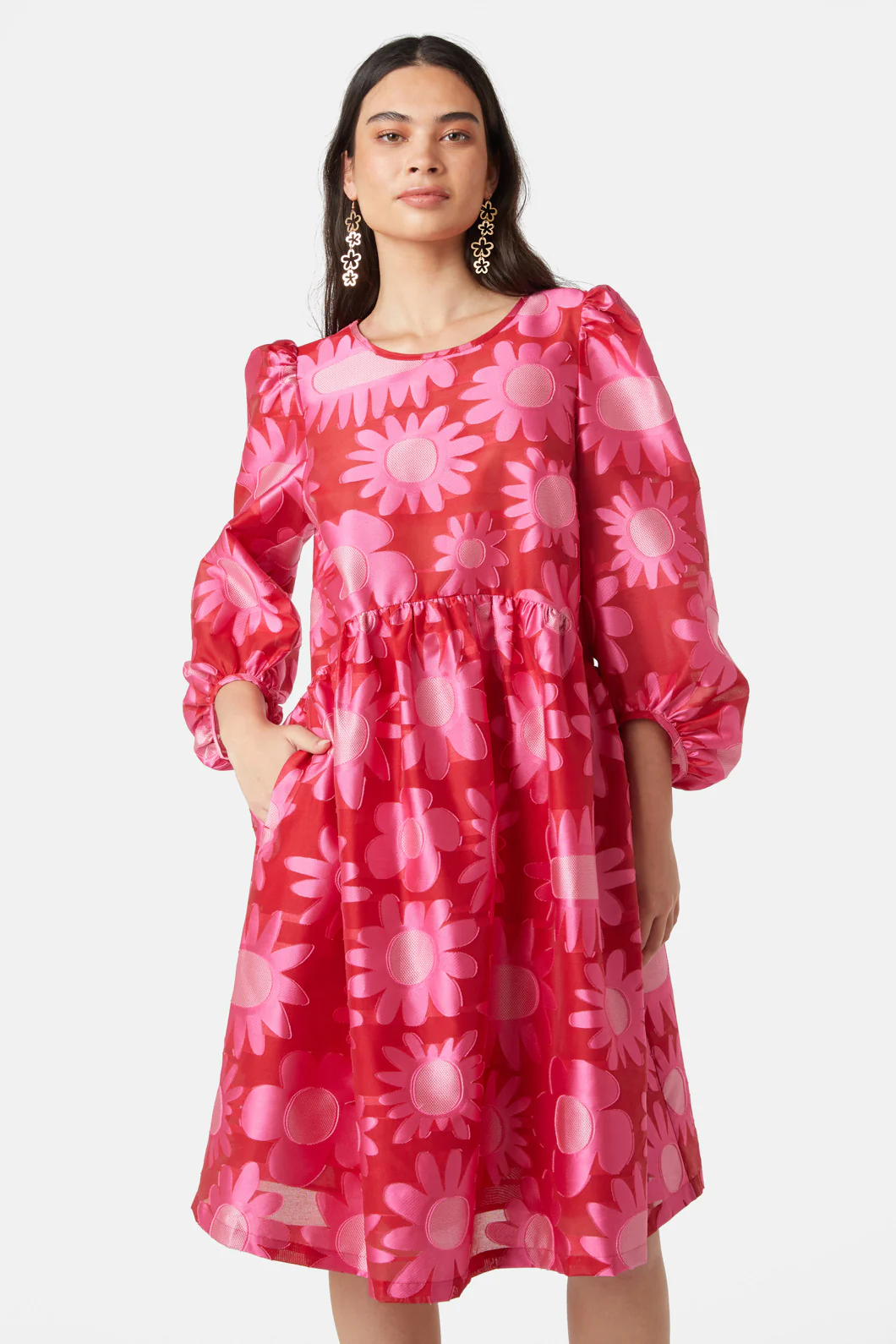 Flowering Pink Jacquard Dress - Image 6