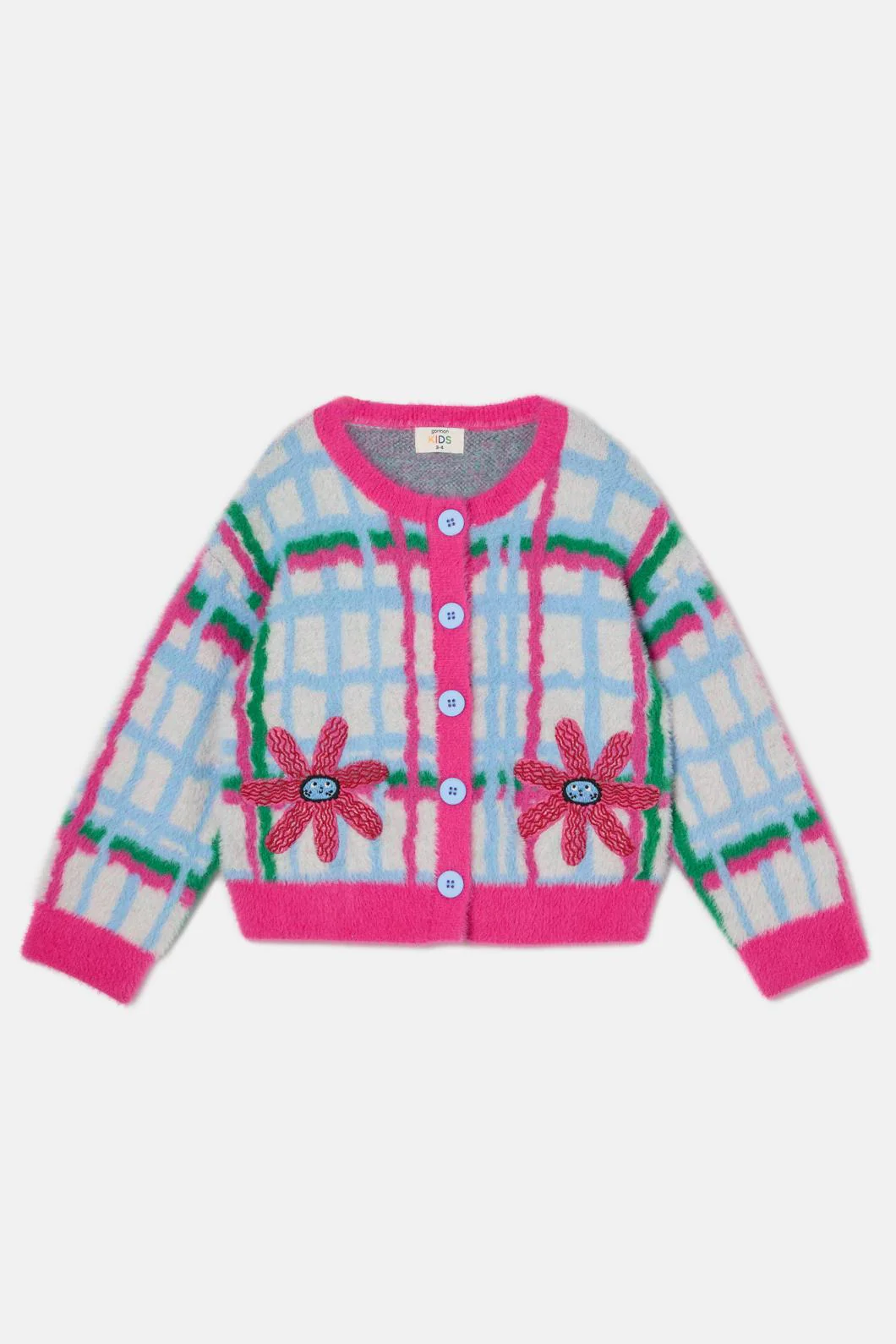 Fluffy Check Kids Cardigan - Image 4