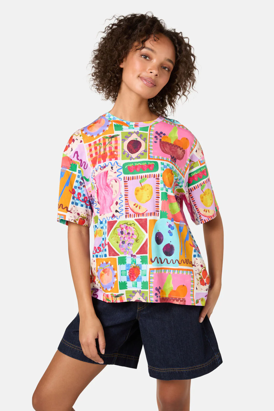 Fruit Party Print Oversized Tee