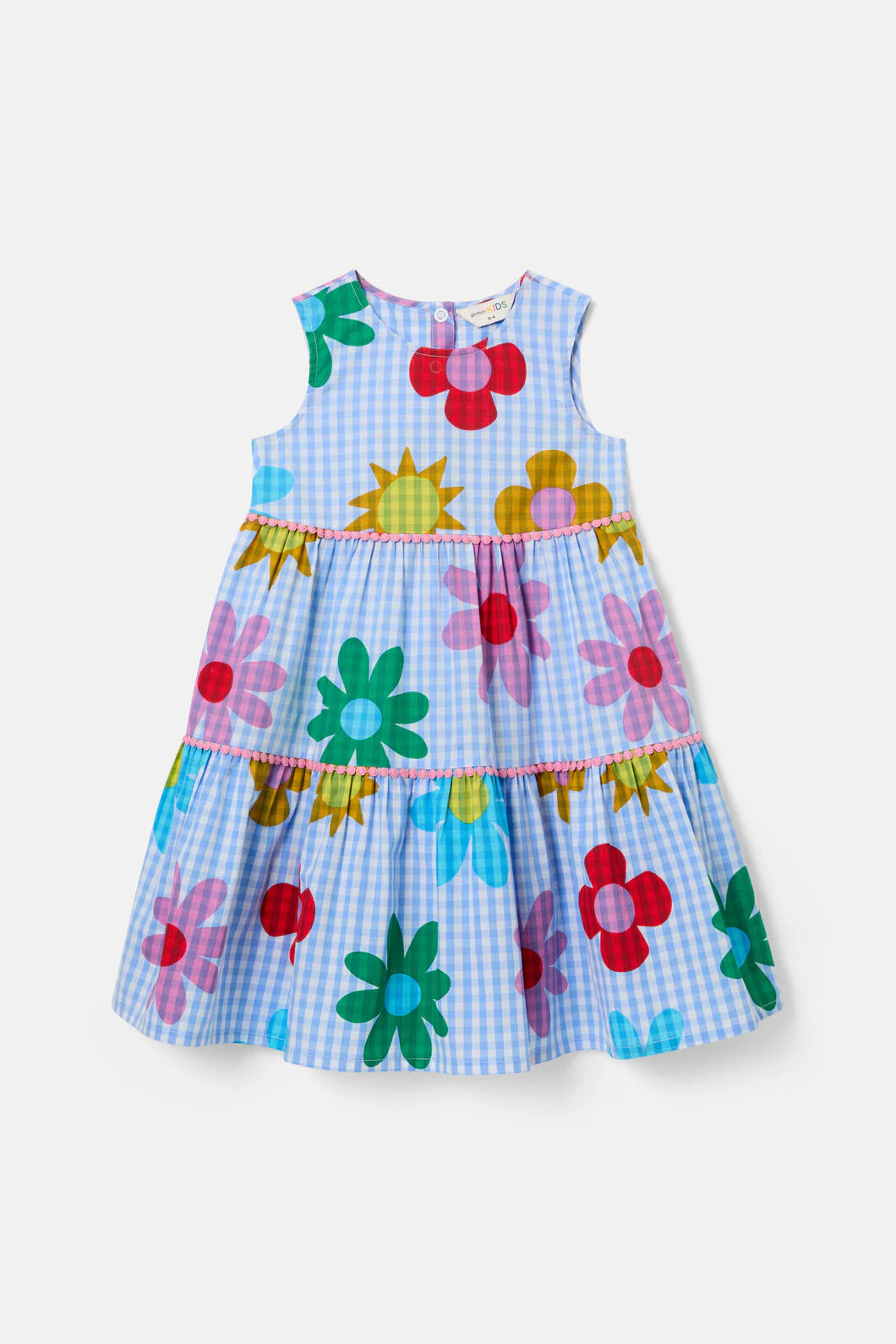 Gingham Floral Kids Tiered Dress - Image 2
