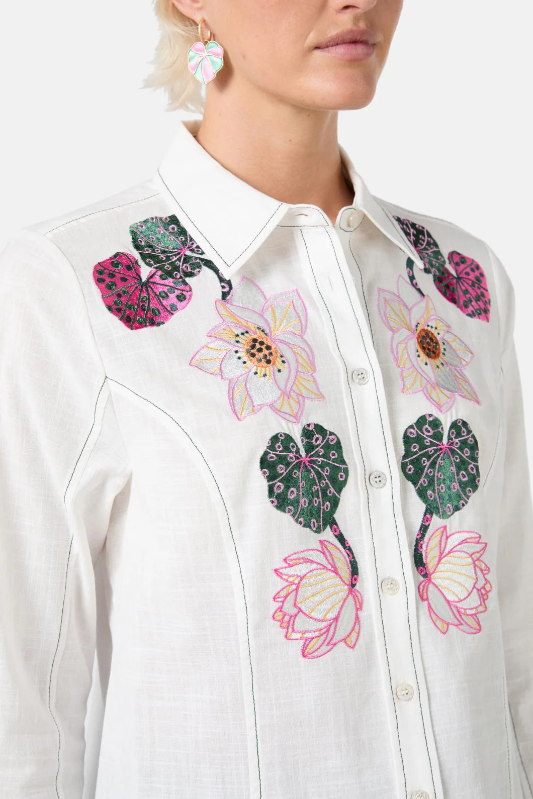 Lotus Leopard Embroidery Shirt - Image 7
