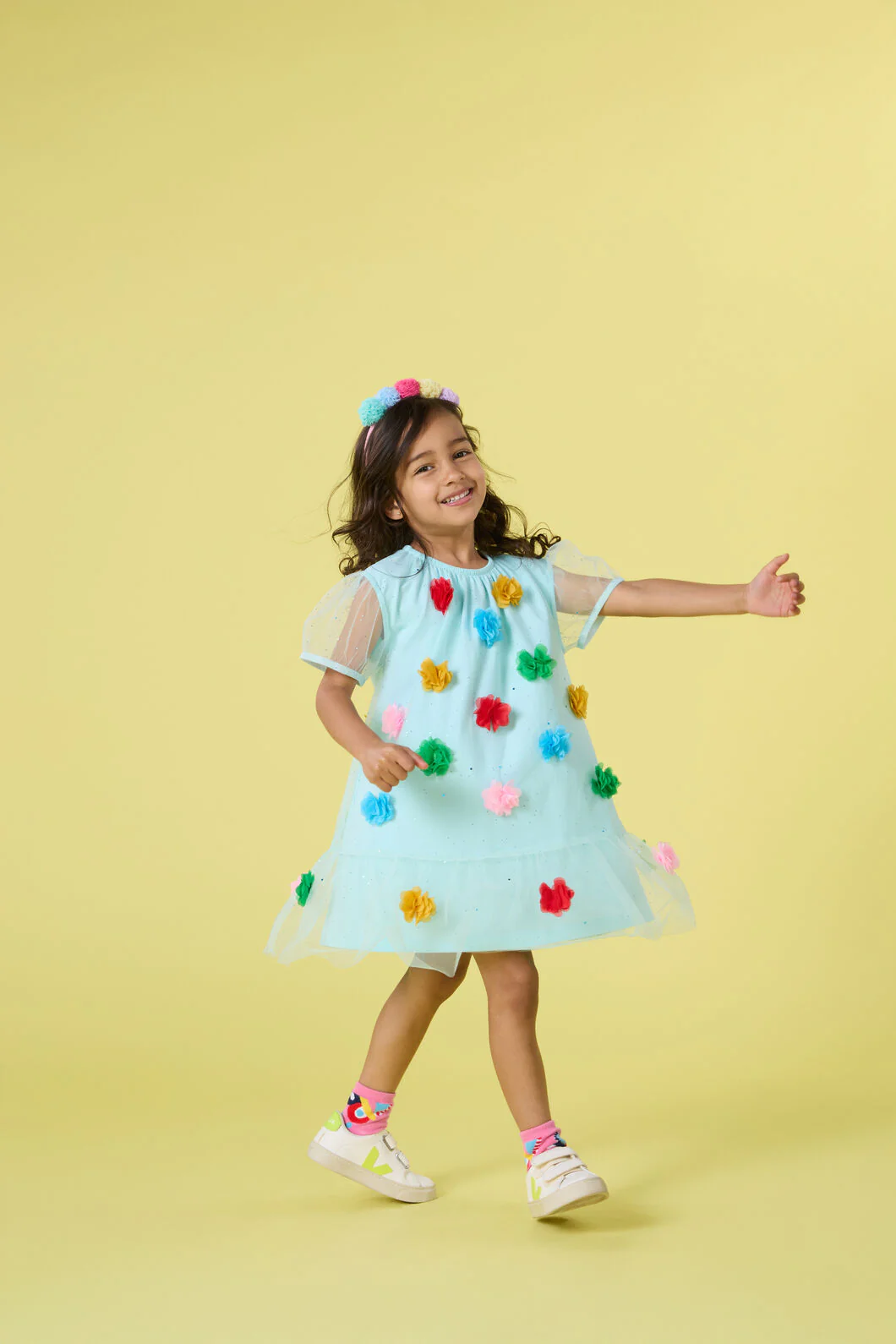 Pompom Mesh Kids Dress - Image 2