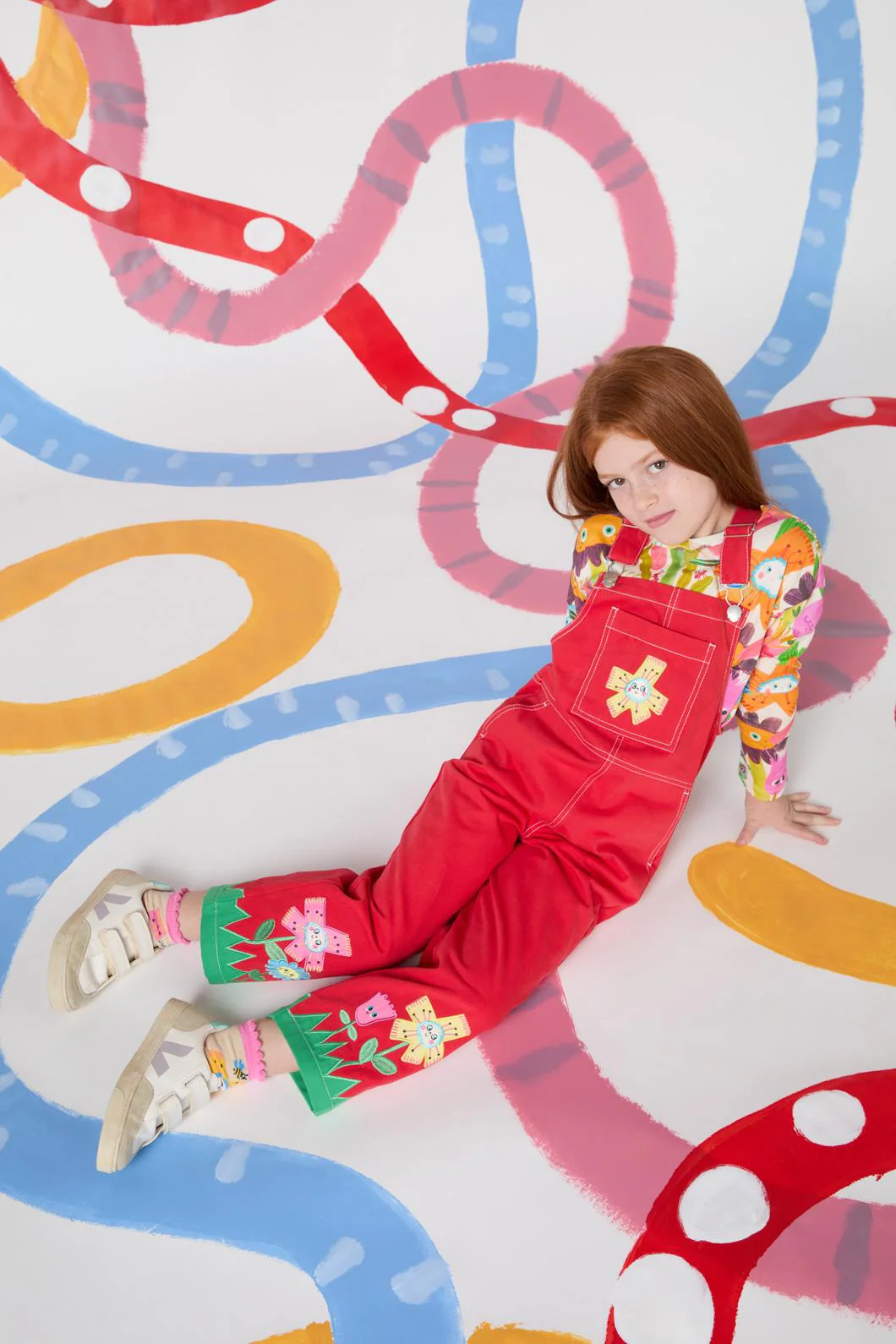 Red Floral Kids Overalls - Image 2