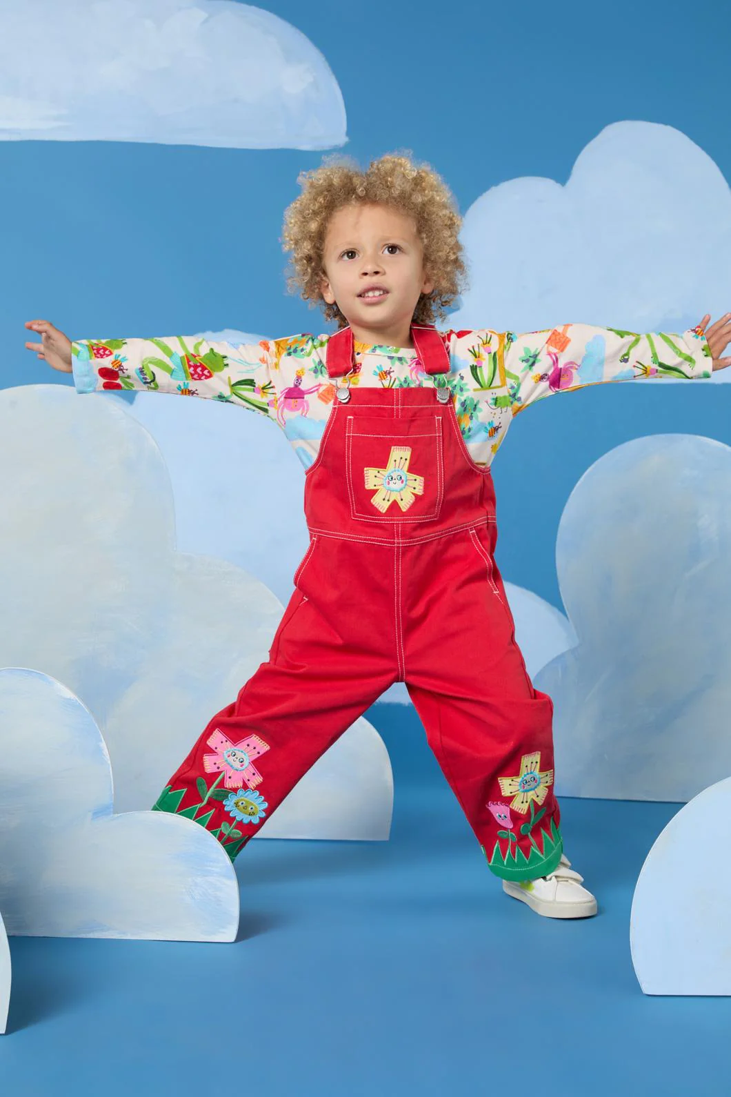 Red Floral Kids Overalls - Image 3