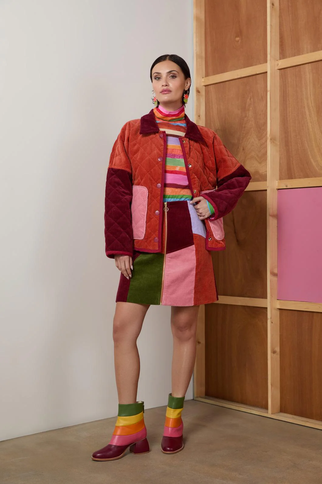Retro Spliced Cord Skirt - Image 2