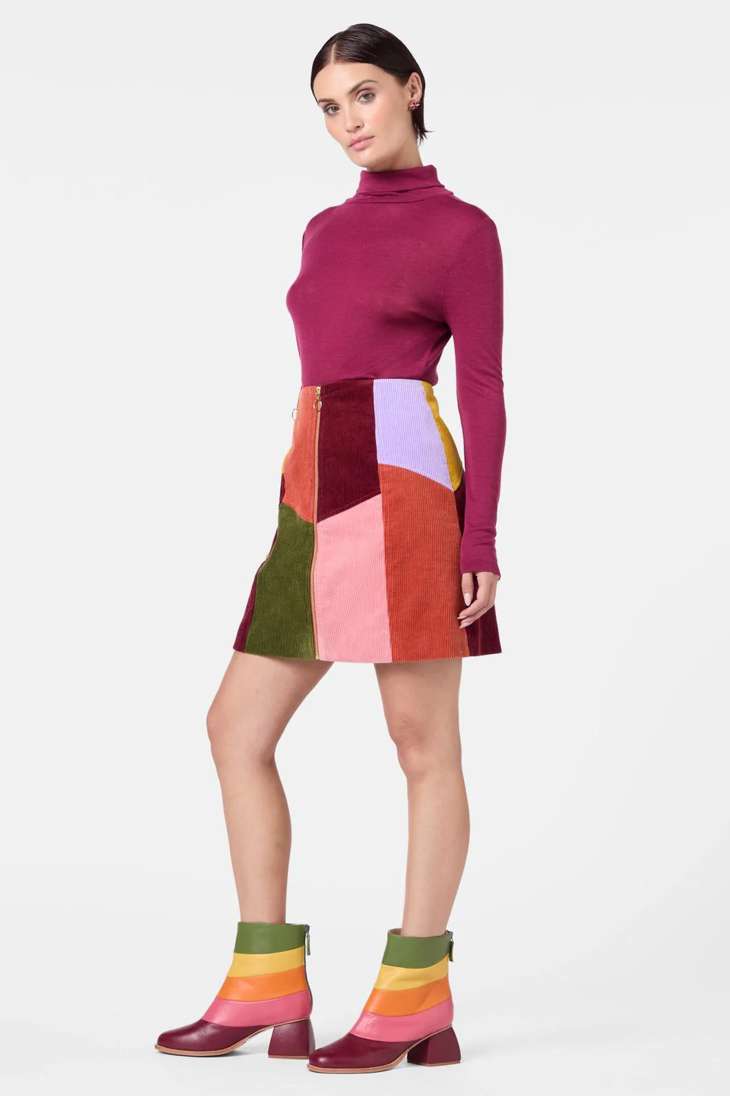 Retro Spliced Cord Skirt - Image 4