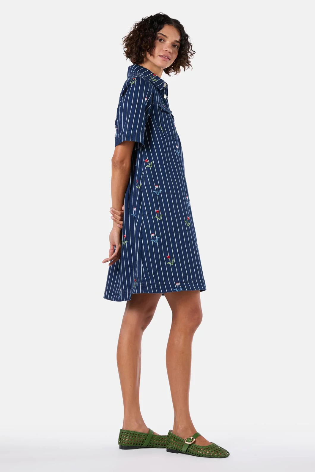 Rosette Denim Shirt Dress - Image 3