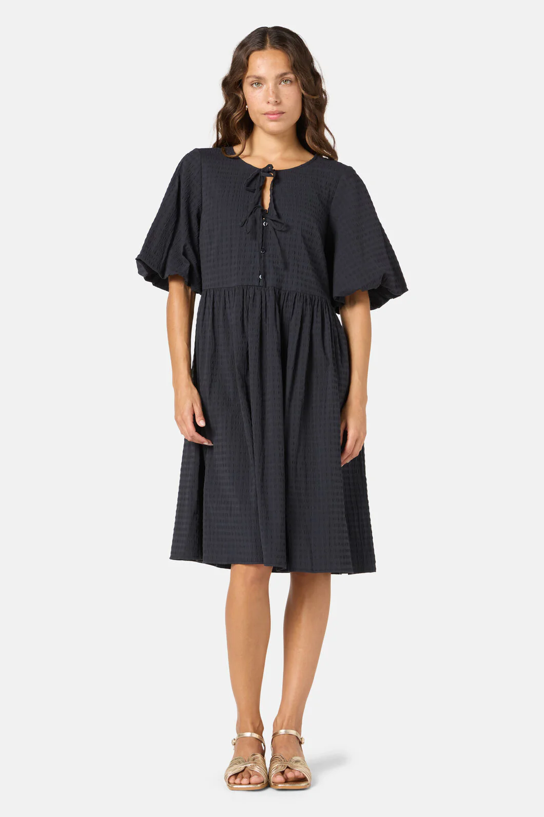 Tie Smock Cotton Dress - Image 2