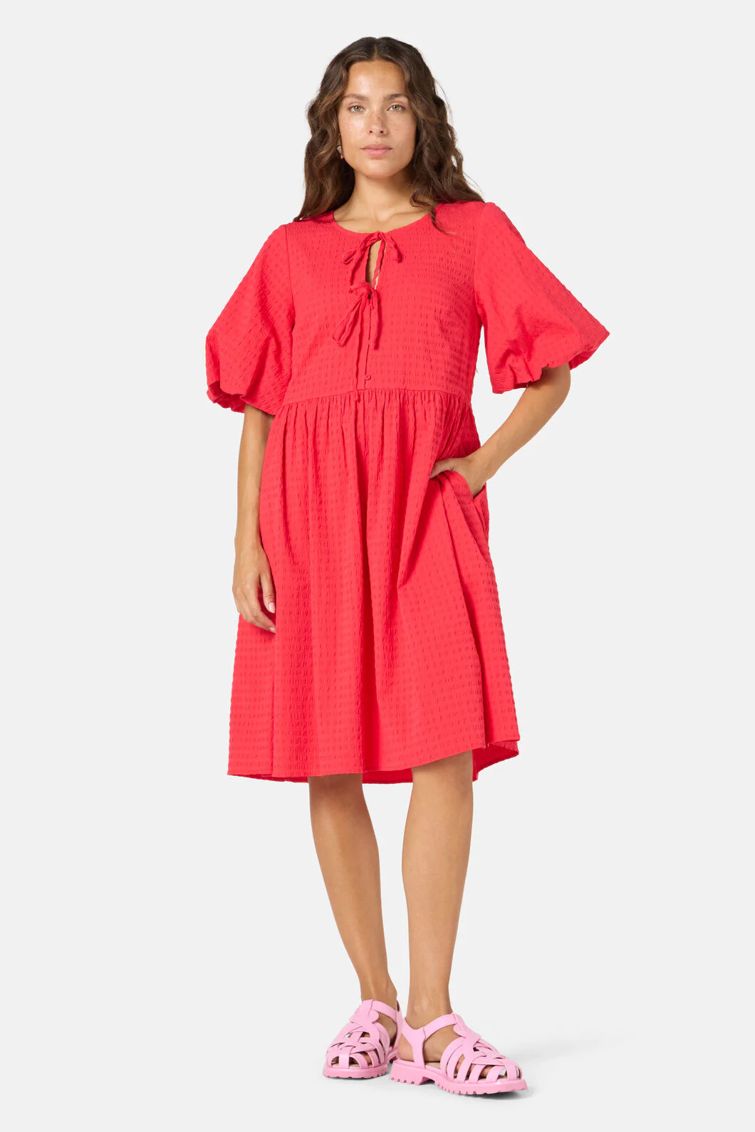 Tie Smock Cotton Dress - Image 7