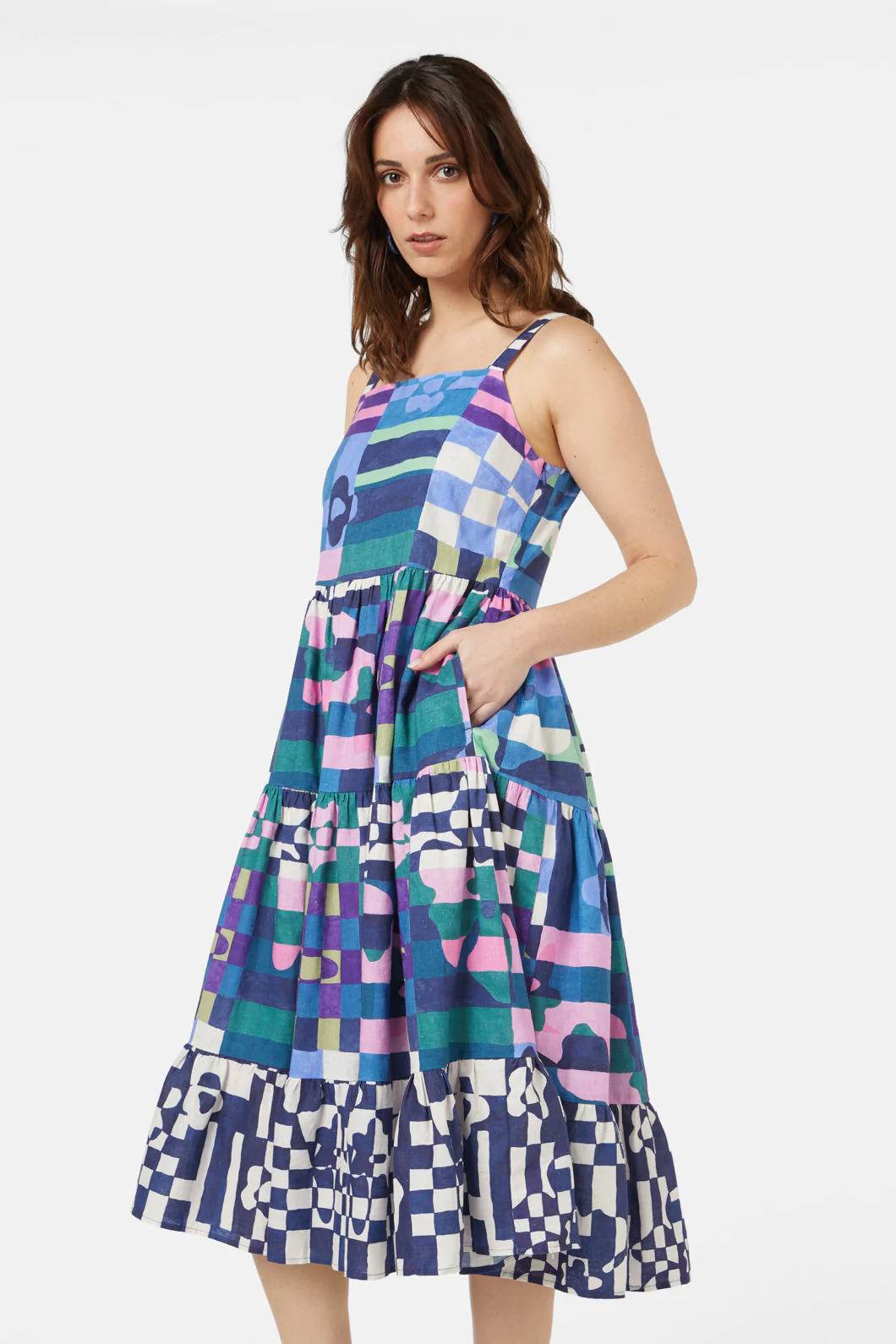 Tropic Check Tiered Dress - Image 2