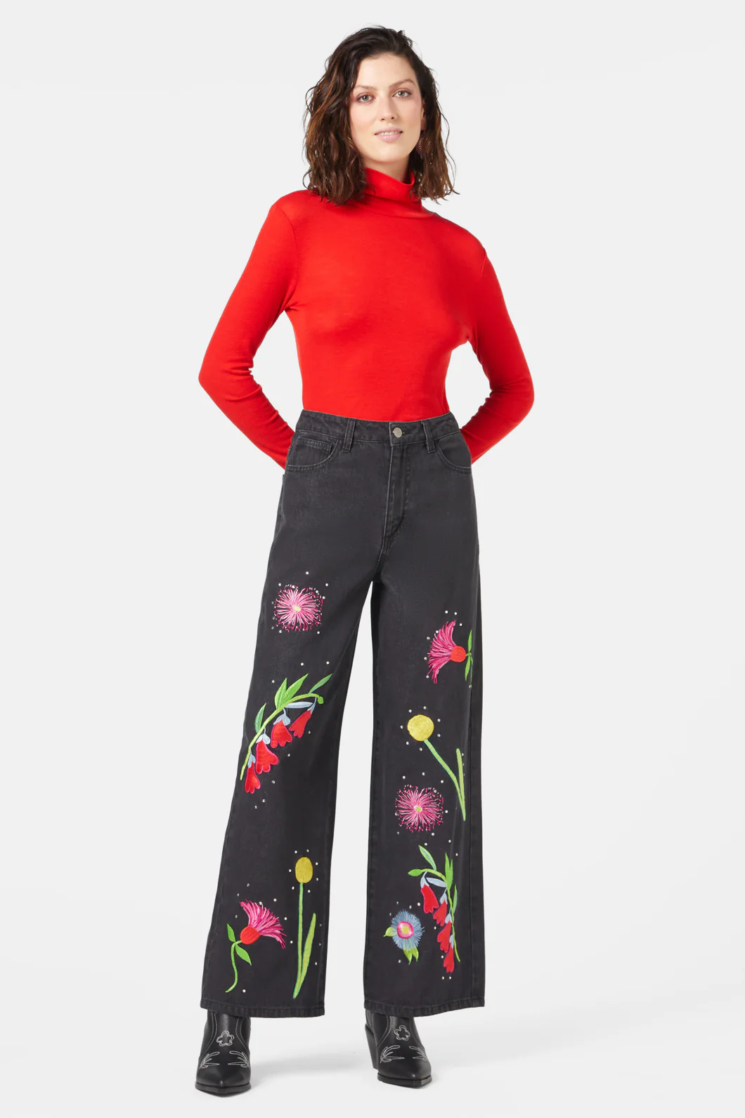 Winter Waratah Embroidered Jeans - Image 3